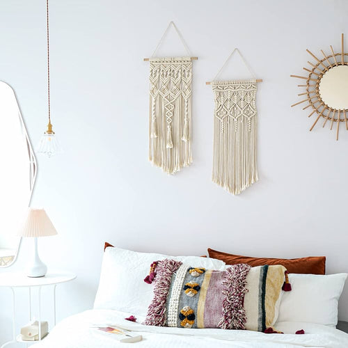 Mkono Macrame Woven Wall Hanging Set of 2 – 28"x13" Boho Geometric Decor