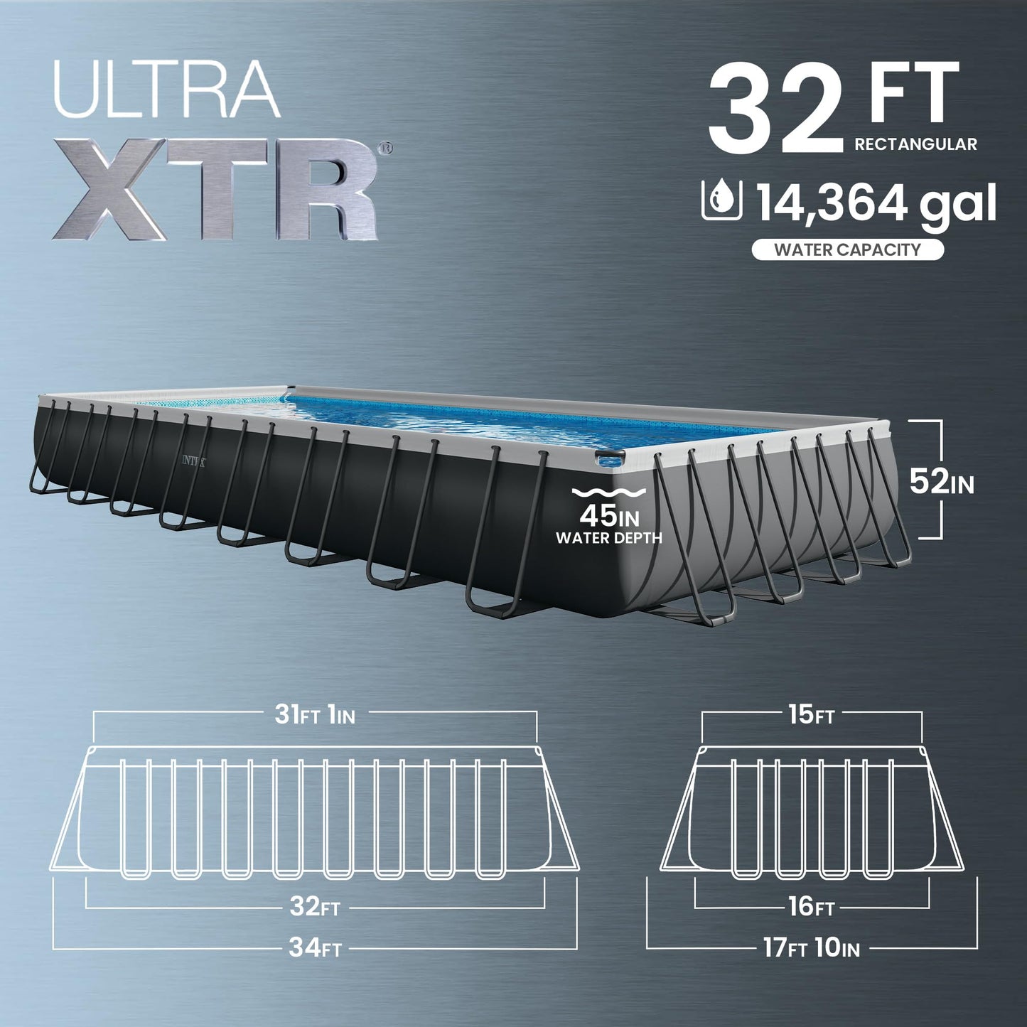 INTEX Ultra XTR 32 ft x 16 ft 52 in Above Ground Pool Set, Rectangular Swimming Pool