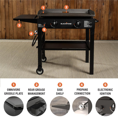 Blackstone Flat Top Gas Grill Griddle 2 Burner Propane Fuelled Rear Grease Management System